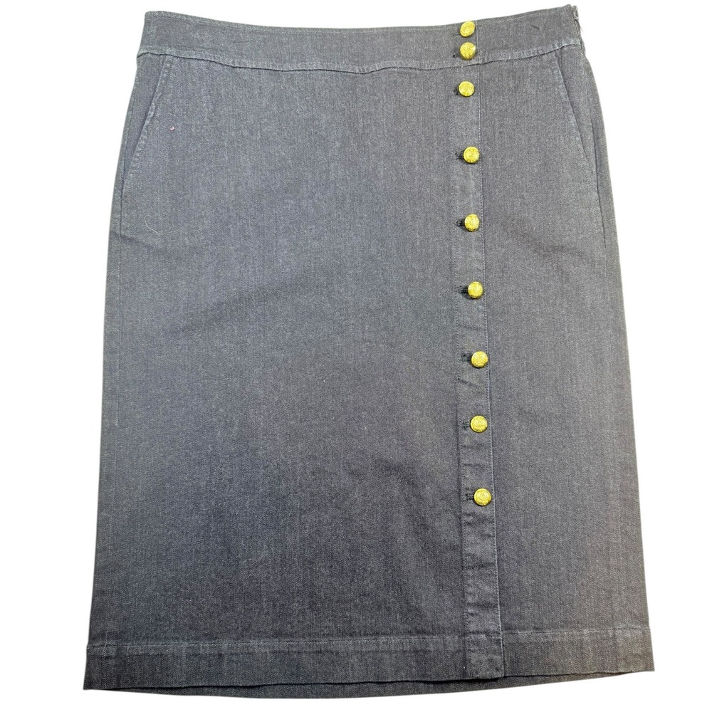 Lauren Ralph Lauren Button Front Denim Midi‎ Skirt Size 16 Dark Wash